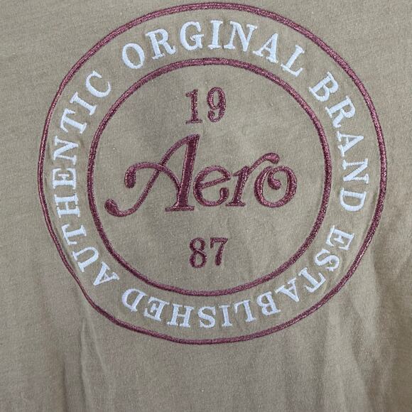 Aeropostale Classic Crew Embroidered Tee Womens Small Tan Pink Casual Fall Top - Picture 4 of 4